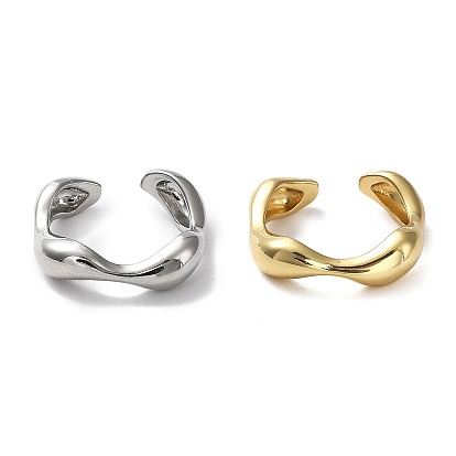 Rack Plating Brass Twist Wave Open Cuff Rings for Women, Lead Free & Cadmium Free, Long-Lasting Plated