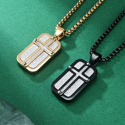 304 Collares con colgante de cruz tipo placa de identificación de acero inoxidable para hombres