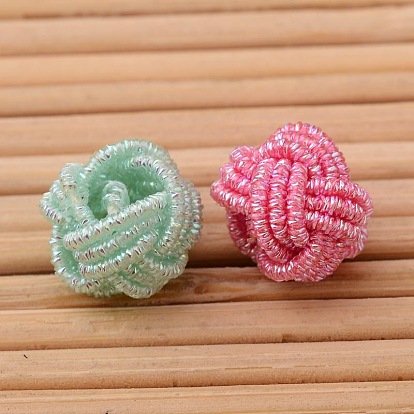 Handmade Cord Woven Beads, Round, 8x6.5mm, Hole: 4mm