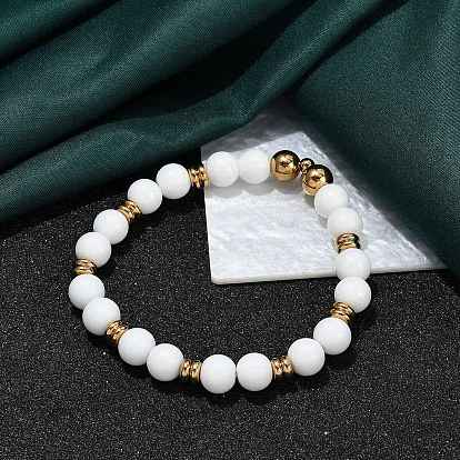 Ионное покрытие (ip) 304 браслеты из нержавеющей стали и круглых стеклянных бусин для женщин и мужчин