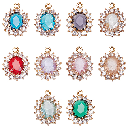 10 шт. 10 подвески из цинкового сплава, страз и кубического циркония, золотой свет, цветок