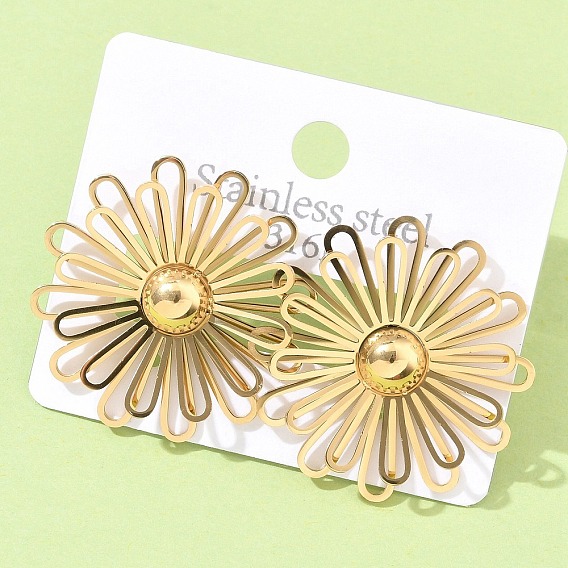 304 из нержавеющей стали серьги, цветок, ионное покрытие (ip)