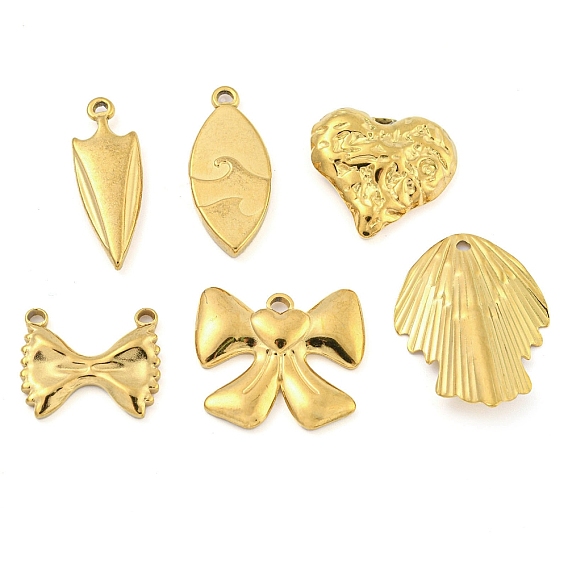 304 подвески из нержавеющей стали, золотые, Подвеска в виде сердца/листа/бантика/конского глаза/щита