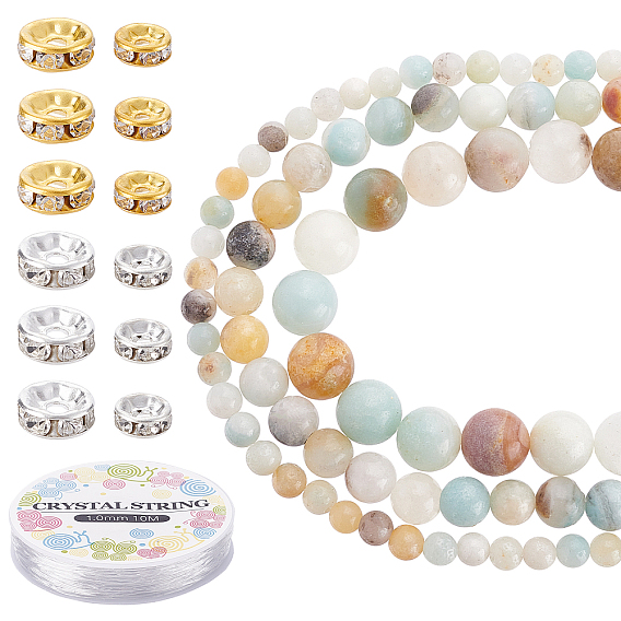 Наборы для самостоятельного изготовления браслетов из натурального цветка амазонита, в том числе круглые бусины из натурального цветка амазонита, распорная бусина из железных страз и эластичная нить