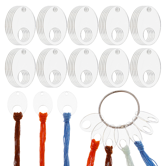 50шт. акриловые бобины, бобины с нитками для вышивки крестом, овальные, с кольцами на петлях из железа с вкладными листами из ПК