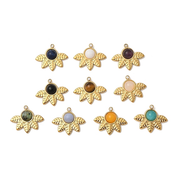 Природные каменные смешанные подвески, лист прелести, с 304 установками из нержавеющей стали, ионное покрытие (ip)