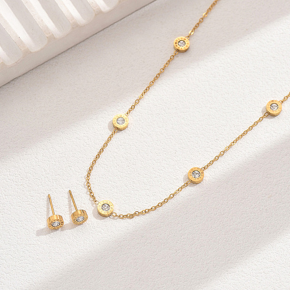 Элегантный 201 комплект из круглых серег-гвоздиков и ожерелий из нержавеющей стали для женщин