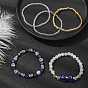 5Pcs 5 Style Natural Mixed Gemstone & Lampwork Evil Eye & Seed Beaded Stretch Bracelets Set, Stackable Bracelets