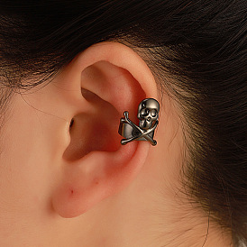 Dark Skull Ear Clip No Pierced Retro Gothic Geometric Ear Bones Clip Punk Hip-Hop Halloween Earrings
