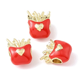 Papas fritas con cuentas europeas de latón esmaltado en forma de corazón, abalorios de grande agujero, chapado en rack, larga duración plateado, sin plomo y el cadmio, real 18 k chapado en oro