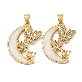 Латунные микро проложить кубического циркония подвески, лунная бабочка, с эмалью, без кадмия и без свинца, стойки покрытие, долговечный