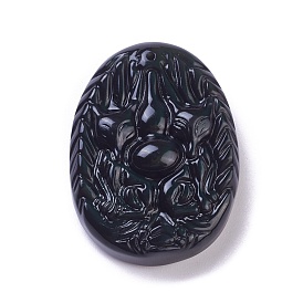 Natural Obsidian Pendant, Carved Oval with Calabash