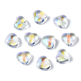 Transparent Glass Beads, AB Color Plated, Heart