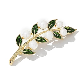 Zinc Alloy Brooch, Enamel Pin with Imitation Pearl, Leaf