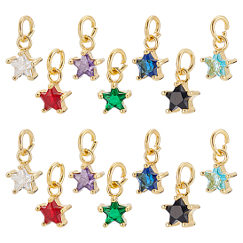 14 шт 7 цвета кулоны из латуни, микропаве, циркония, звезда, с прыжковых колец, реальный 18 k позолоченный