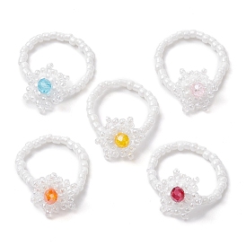 Snowflake Handmade Glass Seed Beads Stretch Rings for Women