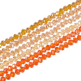 12 Strands 6 Colors Electroplate Glass Beads Strands, AB Color Plated, Faceted Rondelle