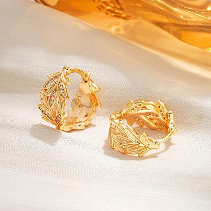 Серьги-кольца из латуни с прозрачным кубическим цирконием, золотые