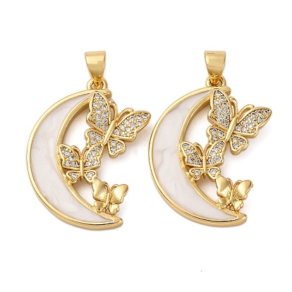 Латунные микро проложить кубического циркония подвески, лунная бабочка, с эмалью, без кадмия и без свинца, стойки покрытие, долговечный