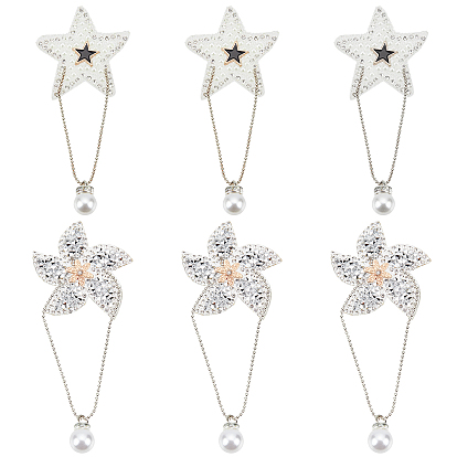 6Pcs 2 Style Star & Windmill Glitter Hotfix Rhinestone, Iron on Patches, Dress Shoes Garment Decoration, with Iron Chain & Imitation Pearl Beads