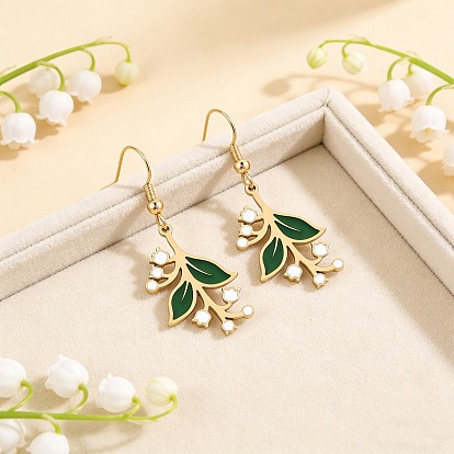 304 из нержавеющей стали болтаться серьги, цветок, с эмалью