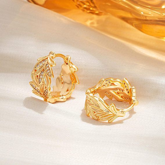 Серьги-кольца из латуни с прозрачным кубическим цирконием, золотые