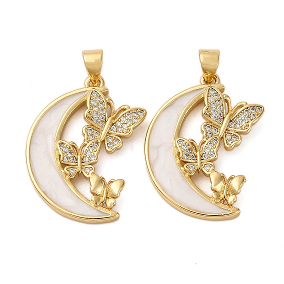 Латунные микро проложить кубического циркония подвески, лунная бабочка, с эмалью, без кадмия и без свинца, стойки покрытие, долговечный