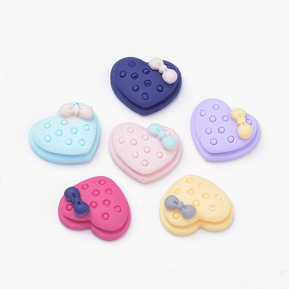 Resin Cabochons, Heart with Bowknot