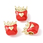 Papas fritas con cuentas europeas de latón esmaltado en forma de corazón, abalorios de grande agujero, chapado en rack, larga duración plateado, sin plomo y el cadmio, real 18 k chapado en oro
