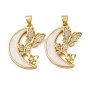 Латунные микро проложить кубического циркония подвески, лунная бабочка, с эмалью, без кадмия и без свинца, стойки покрытие, долговечный