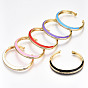Brass Micro Pave Clear Cubic Zirconia Cuff Bangles, with Enamel, Nickel Free, Real 16K Gold Plated