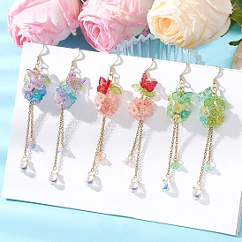 Акриловые серьги болтаться, бабочка, с фурнитурой из стекла и нержавеющей стали, золотые