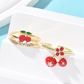 Латунные микропаве прозрачные кубические циркониевые эмалевые регулируемые манжеты для женщин, вишня