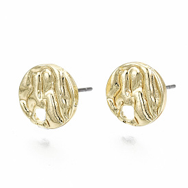 Rack Plating Hammered Alloy Stud Earring Findings, Cadmium Free & Nickel Free & Lead Free, with Steel Pins, Flat Round