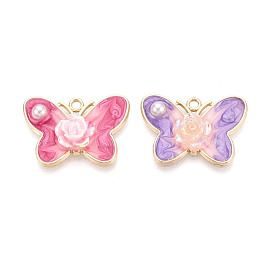 Подвески из эмали, АБС-пластика, искусственного жемчуга и акрила с гальваническим покрытием., подвески в виде бабочек и цветов, золотые, без кадмия, без никеля и без свинца