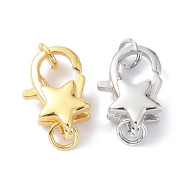 Eco-Friendly Brass Lobster Claw Clasps, with Jump Ring, Star