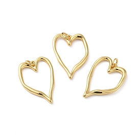 Rack Plating Brass Pendants, Lead Free & Cadmium Free, with Jump Ring, Long-Lasting Plated, Hollow Heart Charm