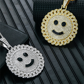 Сверкающие ожерелья с подвеской в виде улыбки в стиле хип-хоп из сплава со стразами и эмалью