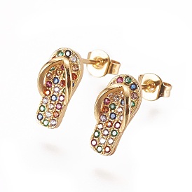Brass Micro Pave Cubic Zirconia Stud Earrings, Flip Flops/Slipper, Golden