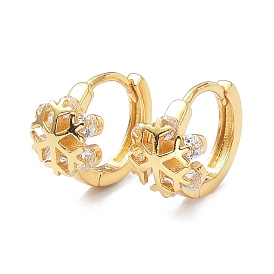 Brass Micro Pave Cubic Zirconia Hoop Earrings, Long-Lasting Plated, Snowflake, Cadmium Free & Lead Free