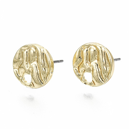 Rack Plating Hammered Alloy Stud Earring Findings, Cadmium Free & Nickel Free & Lead Free, with Steel Pins, Flat Round