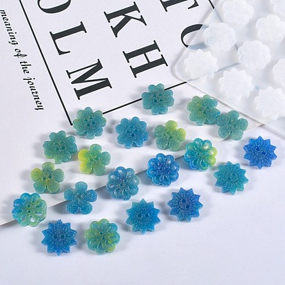 DIY Button Silicone Molds, Resin Casting Molds, for UV Resin & Epoxy Resin Craft Making, Flower, Apple, Butterfly, Tortoise