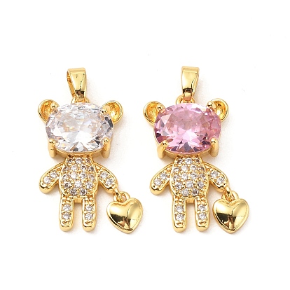 Латунные микро проложить кубического циркония подвески, без кадмия и без свинца, медведь и сердце, реальный 18 k позолоченный