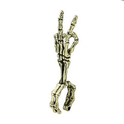 Skeleton Hand Alloy Cigarette Holder Ring, Open Cuff Rings for Men, Lead Free & Cadmium Free