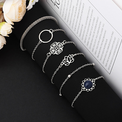 6шт 6 стили набор браслетов из сплава и цепи, лотос, cmолой