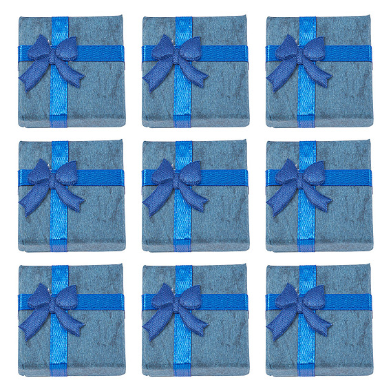 Картонная шкатулка для ювелирных изделий, для ожерелья, кольцо, упаковка серьги, с лентой-бантом снаружи и белой губкой внутри, квадратный