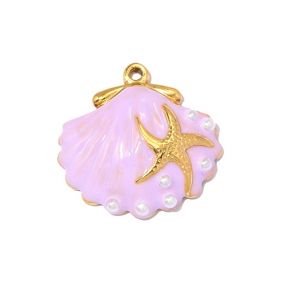 304 нержавеющей стальной эмали подвески, подвески в форме ракушек, с ABS имитации жемчуга, ионное покрытие (ip), долговечный, зеркальная полировка