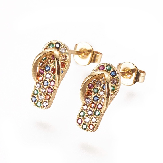 Латунные микро проложить серьги стержня кубического циркония, Шлепанцы / тапочки, золотые