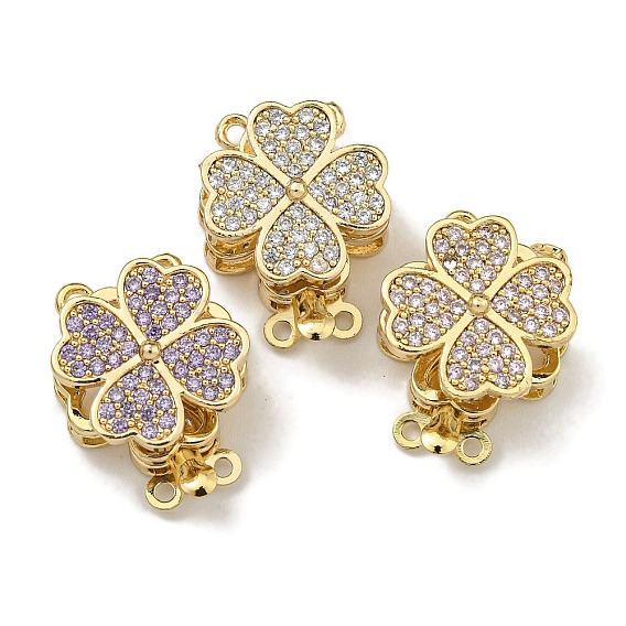 Латунные микро проложить кубического циркония ящик с застежками, клевер, 2 нитей, 4-луночное, реальный 18 k позолоченный