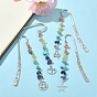 4Pcs 4 Style Shamrock Heart Star Alloy Pendant Bookmarks, Gemstone Chip Beaded Bookmarks, Flower Pattern Hook Bookmark